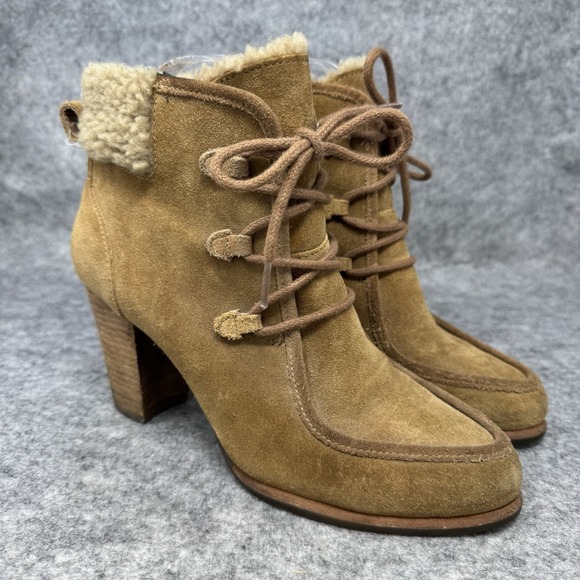 UGG Analise Heel Boots Womens Size 8 Shearling Lace Up Suede Ankle Winter - Picture 1 of 11